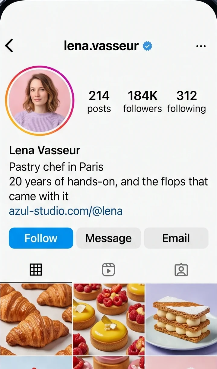 Un profil Instagram avec un lien azul dans la bio